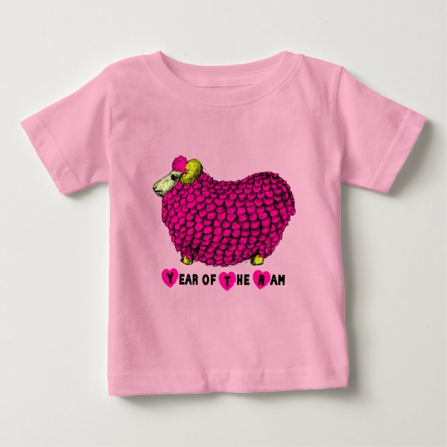 Geborenes Baby im Ram Goat Year Pink Bodysuit Baby T-shirt (Vorderseite)