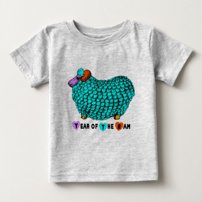 Geborenes Baby im Ram Goat Year Türkis Bodysuit Baby T-shirt (Vorderseite)