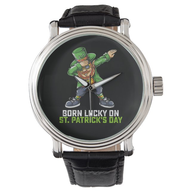Geborenes Glück am St. Patrick's Day zum Geburtsta Armbanduhr (Vorderseite)