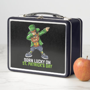Geborenes Glück am St. Patrick's Day zum Geburtsta Metall Brotdose