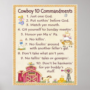 Gebote des Cowboy-10 - Bauernhof-Spaß (breit) Poster