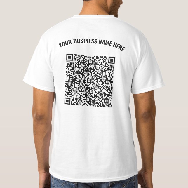 Gebrandeter QR-Code-Text Geschäft T-Shirt Beispiel (Rückseite)