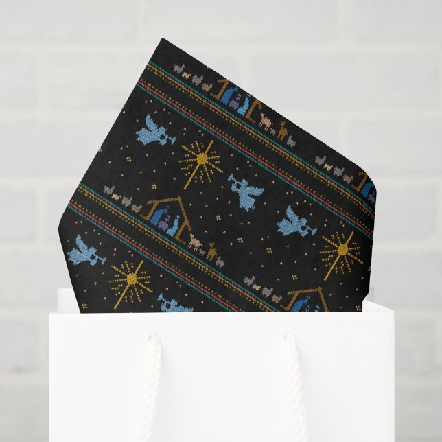 Gebrannte Krippe Ugly Weihnachten Sweater Christus Seidenpapier (Geschenktüte)