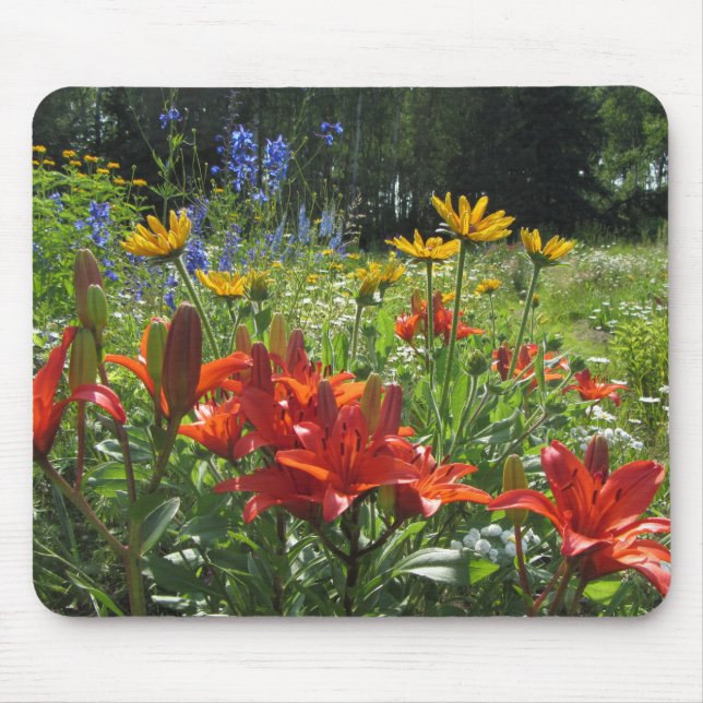 Gebrannte orange asiatische Lilien, Gloriosas Mousepad (Vorne)