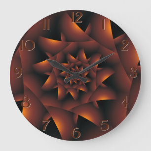Gebrannte orange dunkle gewundene Fraktal-Wand-Uhr Große Wanduhr