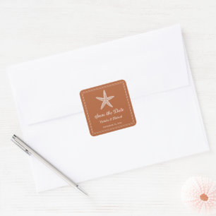Gebrannter Oranger Seestern - Save the Date Quadratischer Aufkleber