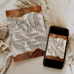 Gebranntes Orange Gold Achat Elfenbein Seide Save- Save The Date