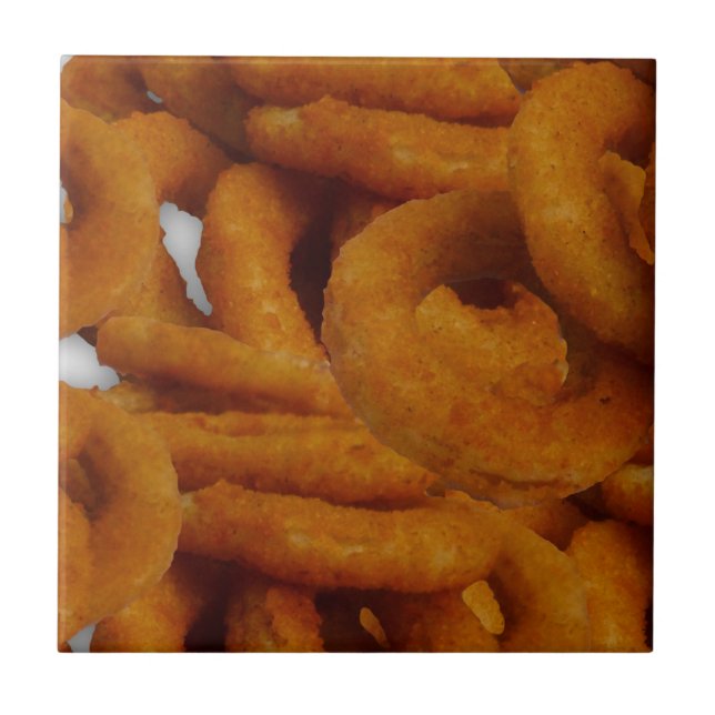Gebratene goldene Zwiebel-Ring-Fotografie Fliese (Vorderseite)