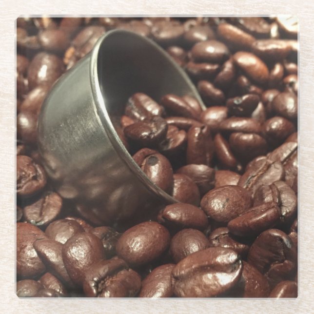 Gebratene Kaffeebohne-Fotografie Glasuntersetzer (Vorderseite)