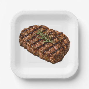 Gebratene Ribeye-Steak-BBQ-Fleisch-Illustration Pappteller