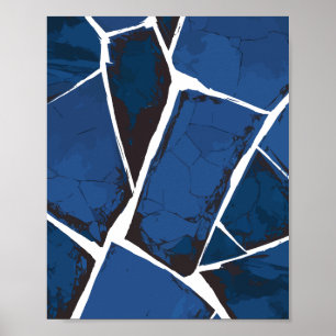 Gebrochene blaue Oberfläche mit weißen Linien Poster