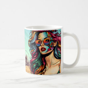 Gebrochene Kunst   Abstrakte Frau am Strand Kaffeetasse