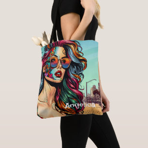 Gebrochene Kunst   Abstrakte Frau am Strand Tasche