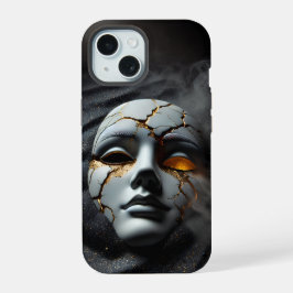 Gebrochene Porzellanmaske Dark iPhone 15 Tough Cas Hülle