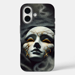 Gebrochene Porzellanmaske Dark iPhone 16 Tough Cas Hülle
