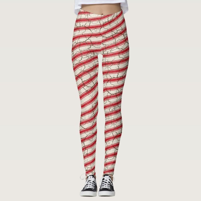 Gebrochene rote gestreifte Zuckerstange Leggings (Vorderseite)