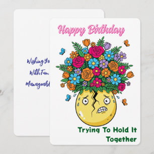 Gebrochene Vase mit Blumen Lustiges Happy Birthday Karte