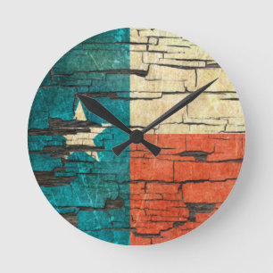 Gebrochener Texas-Flaggen-Schalen-Farben-Effekt Runde Wanduhr