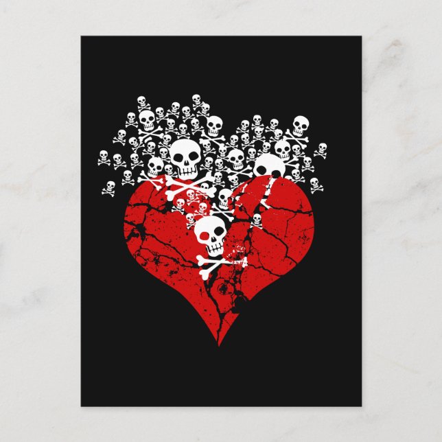 Gebrochenes Herz mit Skulls Postkarte (Vorderseite)