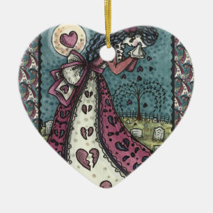 GEBROCHENES HERZ WEINENDER VALENTIN, FRIEDHOF GOTH KERAMIK ORNAMENT