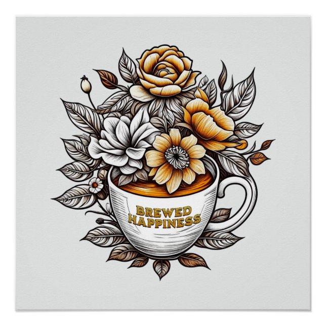 Gebrühtes Glück Kaffee Blume Poster (Vorderseite)