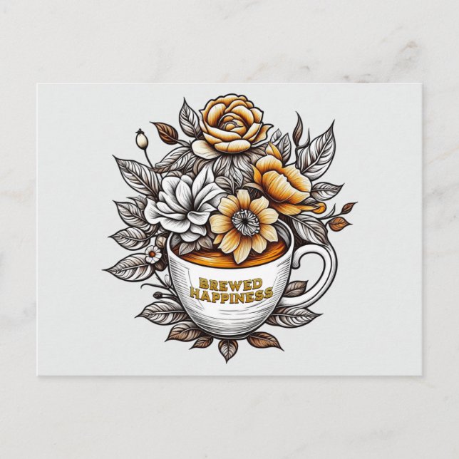 Gebrühtes Glück Kaffee Blume Postkarte (Vorderseite)