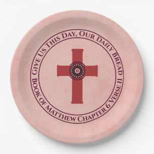 Gebt uns die Bibel Verse Cross Terra Cotta Pappteller