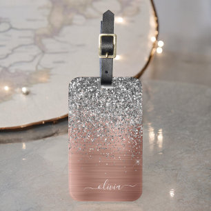 Gebürstete Metall-Roségold-Silber-Glitter-Monogram Gepäckanhänger