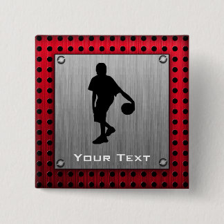 Gebürsteter Metallblick, Basketball; rot Button