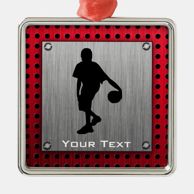 Gebürsteter Metallblick, Basketball; rot Silbernes Ornament (Vorne)