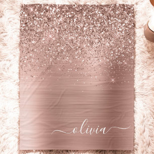 Gebürstetes Metall Roségold Rosa Glitter Monogramm Fleecedecke