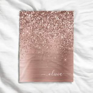 Gebürstetes Metall Roségold Rosa Glitter Monogramm Fleecedecke