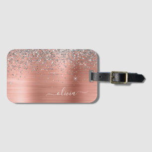 Gebürstetes Metall Roségold Silber Glitter Monogra Gepäckanhänger