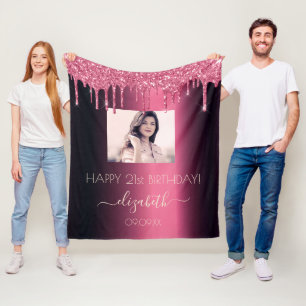 Geburt Bratsche Foto Bordeaux Glitzer Rosa Mädchen Fleecedecke