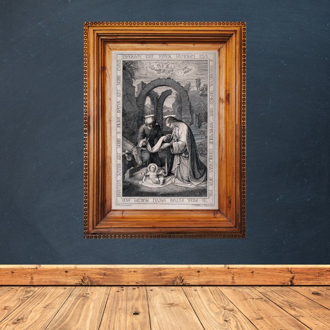 Geburt Christi Christliche Weihnachtskrippe Szene Poster (Birth of Christ by J. Keller Vintage Religious Catholic Christian Christmas Nativity Scene Poster)