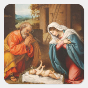 Geburt Christi durch Lorenzo Lotto Quadratischer Aufkleber