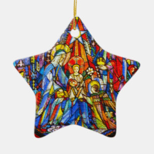 Geburt Christi gemalte Buntglas-Art Keramik Ornament