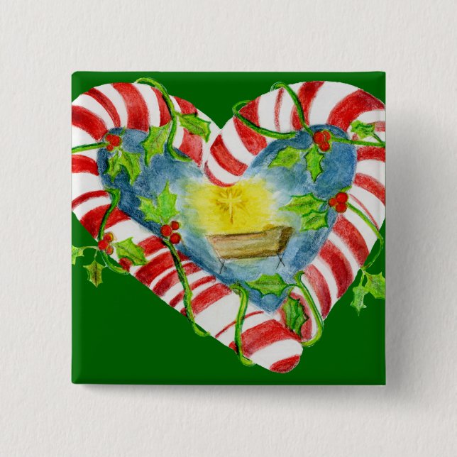 Geburt Christi im Zuckerstange-Herzen Button (Vorderseite)