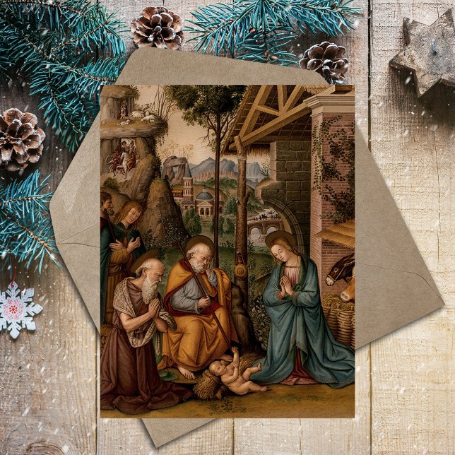 Geburt Christi Religiöse Christliche Weihnachten (Nativity Scene of Jesus Christ Religious Traditional Christian Catholic Christmas Holiday Postcard)