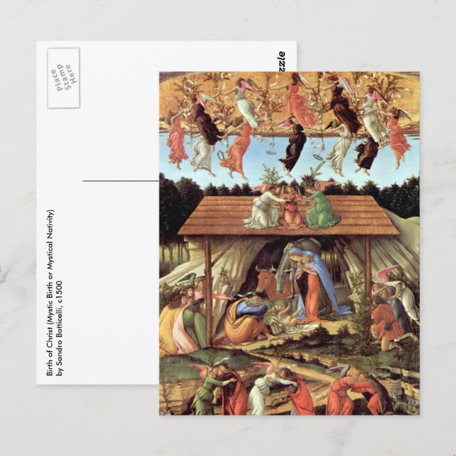 Geburt Christi von Botticelli, Weihnachtskrippe Postkarte (Vorne/Hinten)