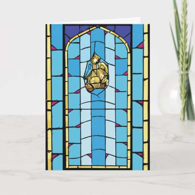 Geburt Christis-blaues Buntglas-Weihnachten Feiertagskarte (Vorderseite)