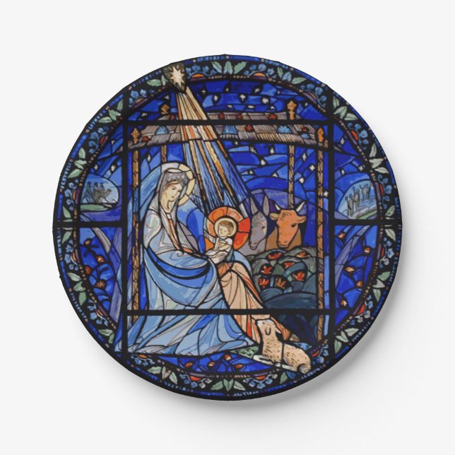 Geburt Christis-Buntglas Pappteller (Vorderseite)