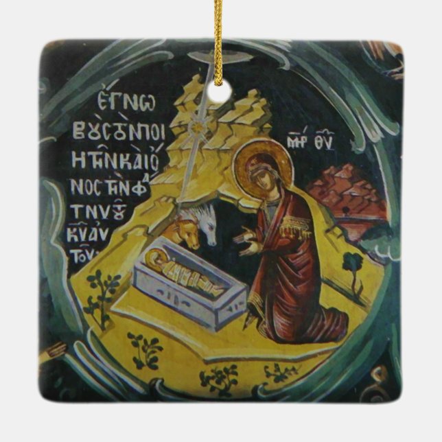 Geburt Christis-Ikonen-Verzierung Keramikornament (Rückseite)
