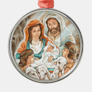 Geburt Christis-Malerei mit kleinen Schäfer-Junge Ornament Aus Metall