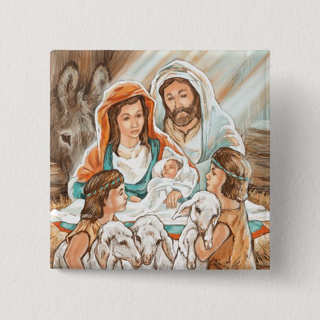 Geburt Christis-Malerei mit kleinen Schäfer-Jungen Button (Vorderseite)