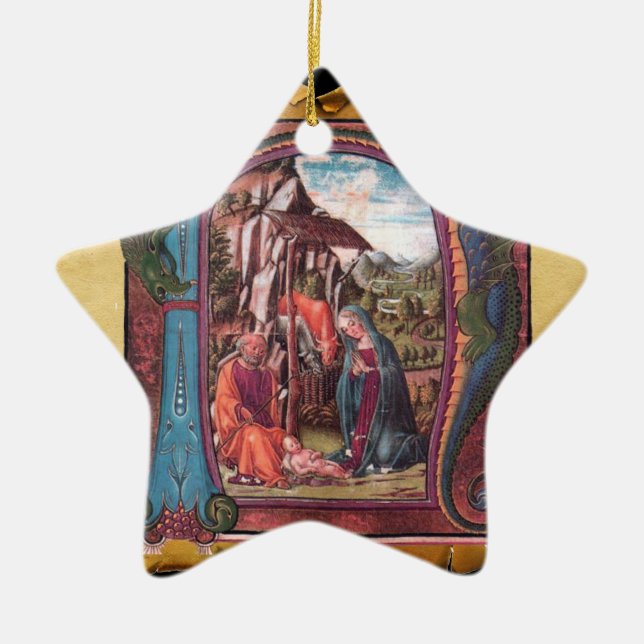 GEBURT CHRISTIS-PERGAMENT-STERN blaues Keramikornament (Vorne)