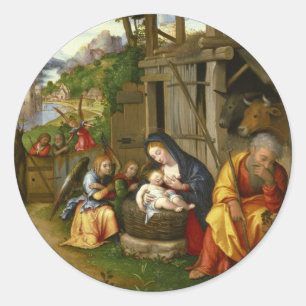 Geburt Christis-und Kinderengel c1515 Runder Aufkleber