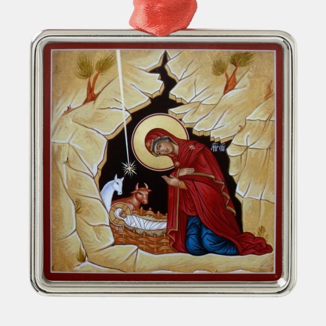 Geburt Christis-Verzierung Silbernes Ornament (Vorne)