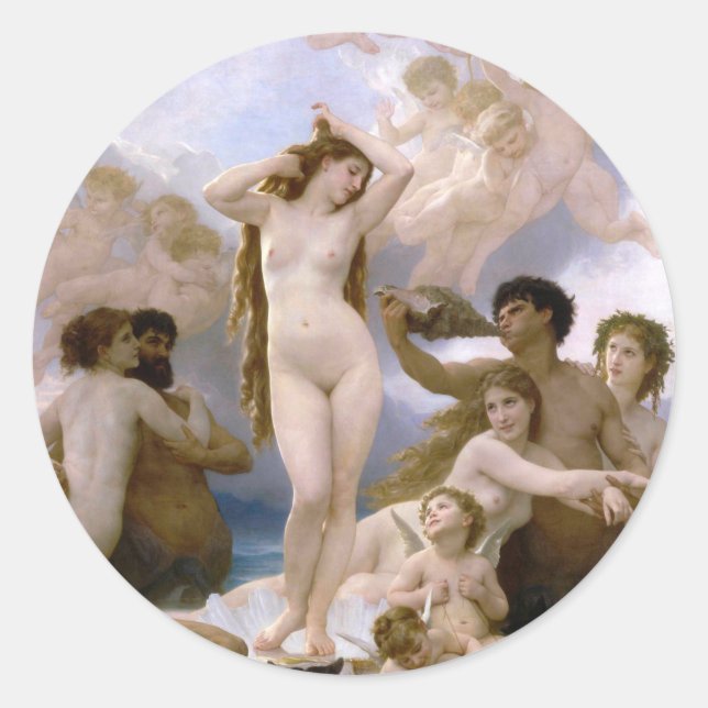 Geburt der Venus von William-Adolphe Bouguereau Runder Aufkleber (Vorderseite)