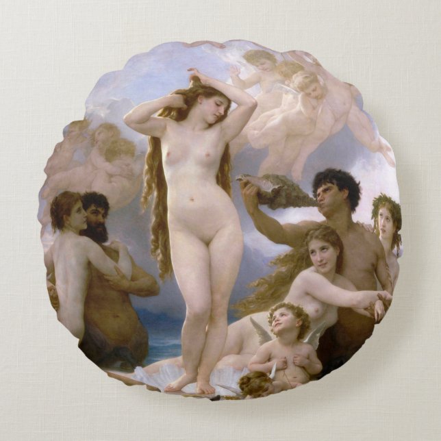 Geburt der Venus von William-Adolphe Bouguereau Rundes Kissen (Vorderseite)